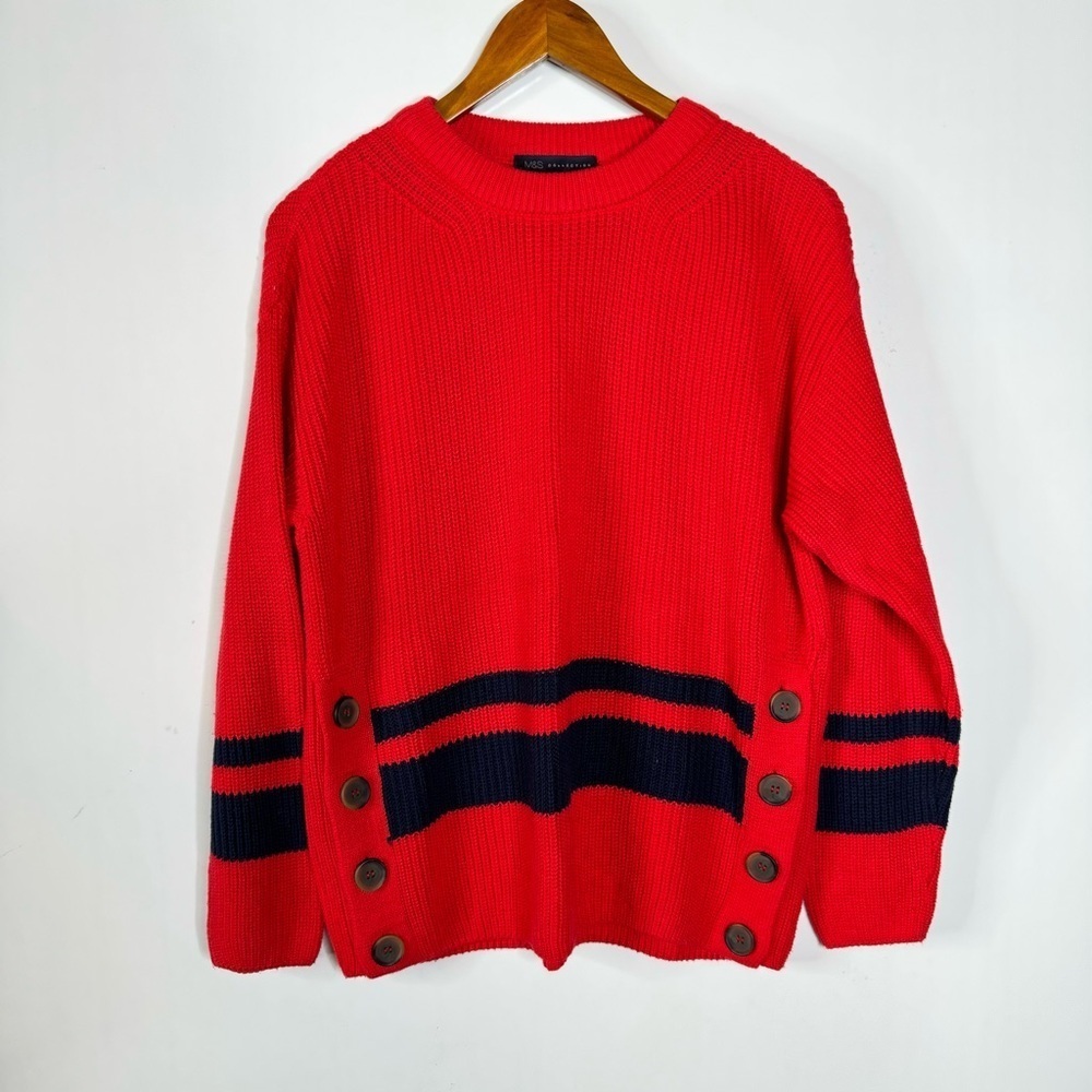 M&S Collection Red and Black Crewneckβ Sweater Size Medium